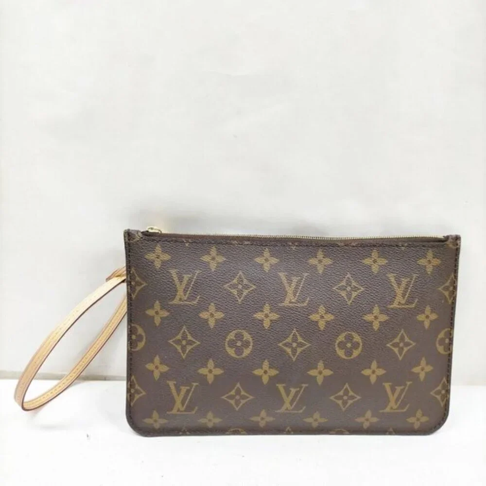 Authentic Louis Vuitton Neverfull Pochette Monogram Wristlet Clutch